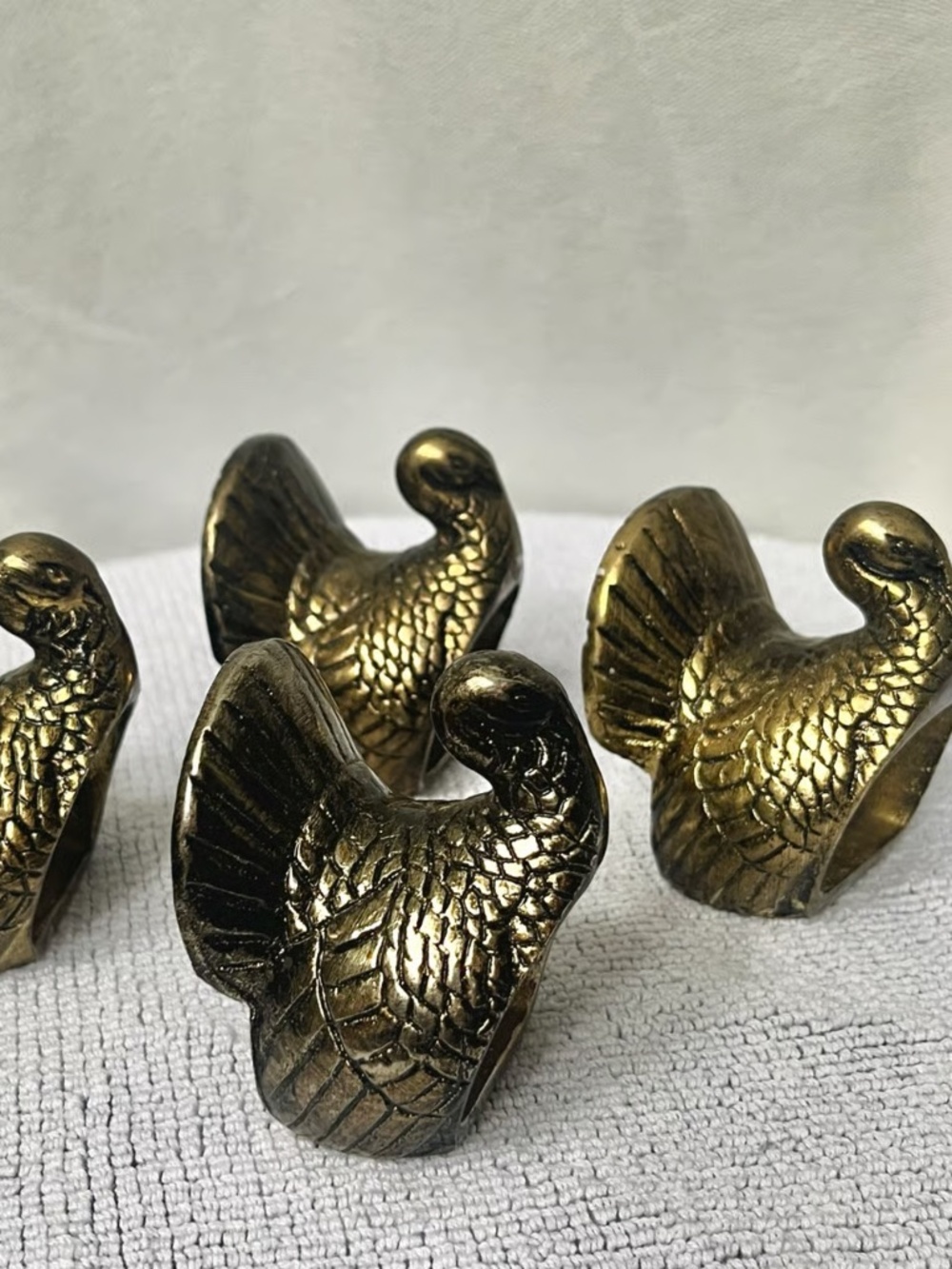 Set of 4 Brass Turkey Napkin Rings - Thanksgiving decor